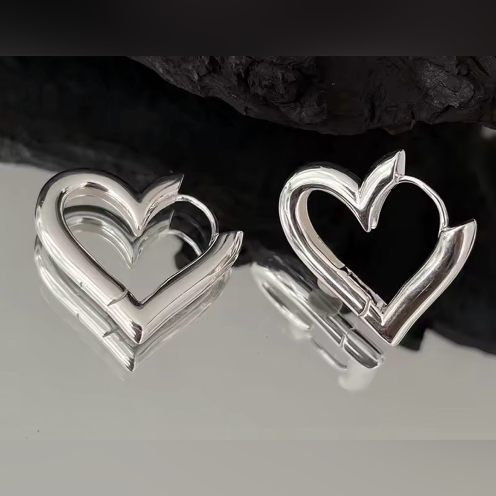 Silver Heart Hoop Earrings - Picture 3 of 3